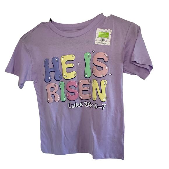 Nwt kids freeze “he is risen” purple tshirt size medium - Picture 1 of 4